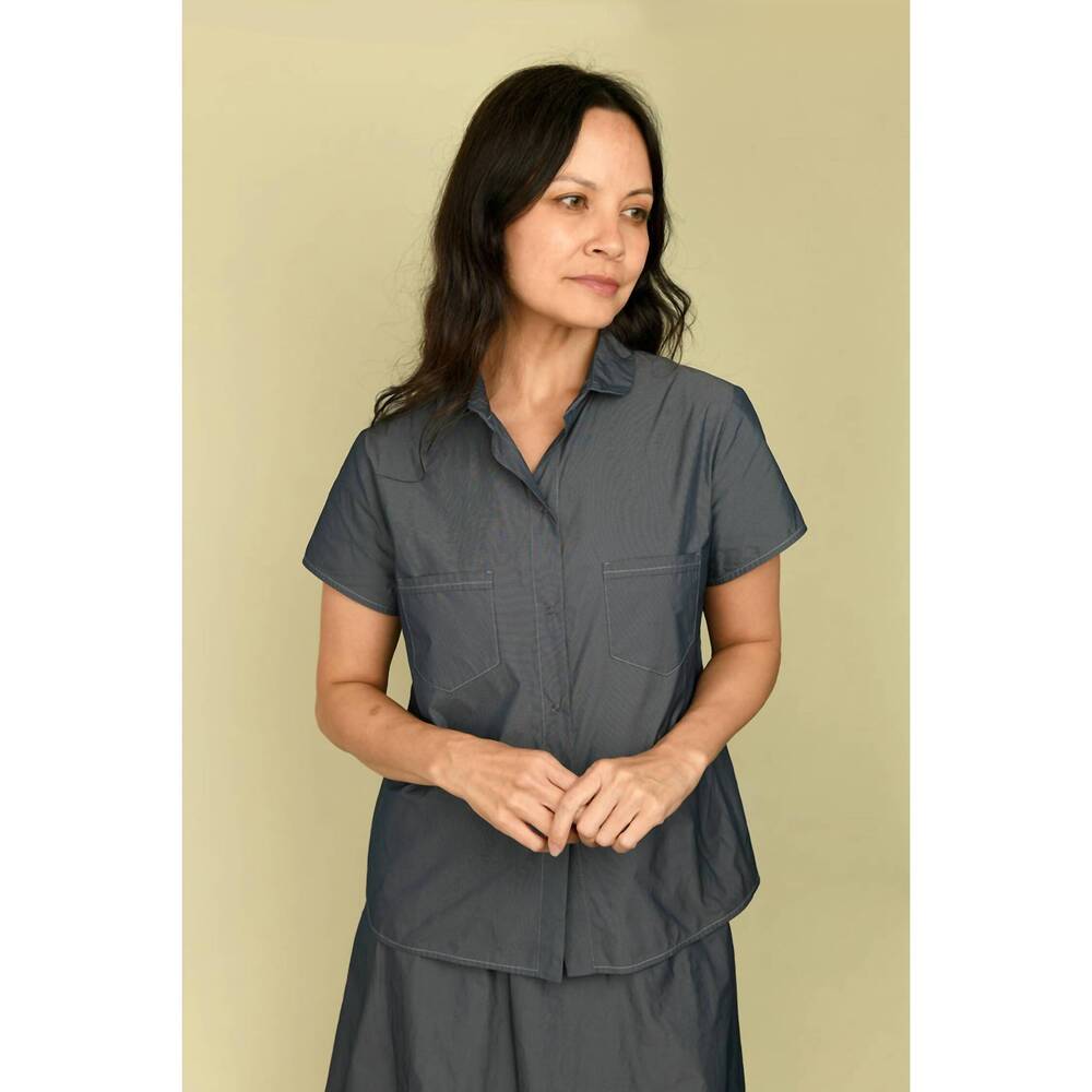 NEW KATHARINA HOVMAN straight-fit button down blouse in denim